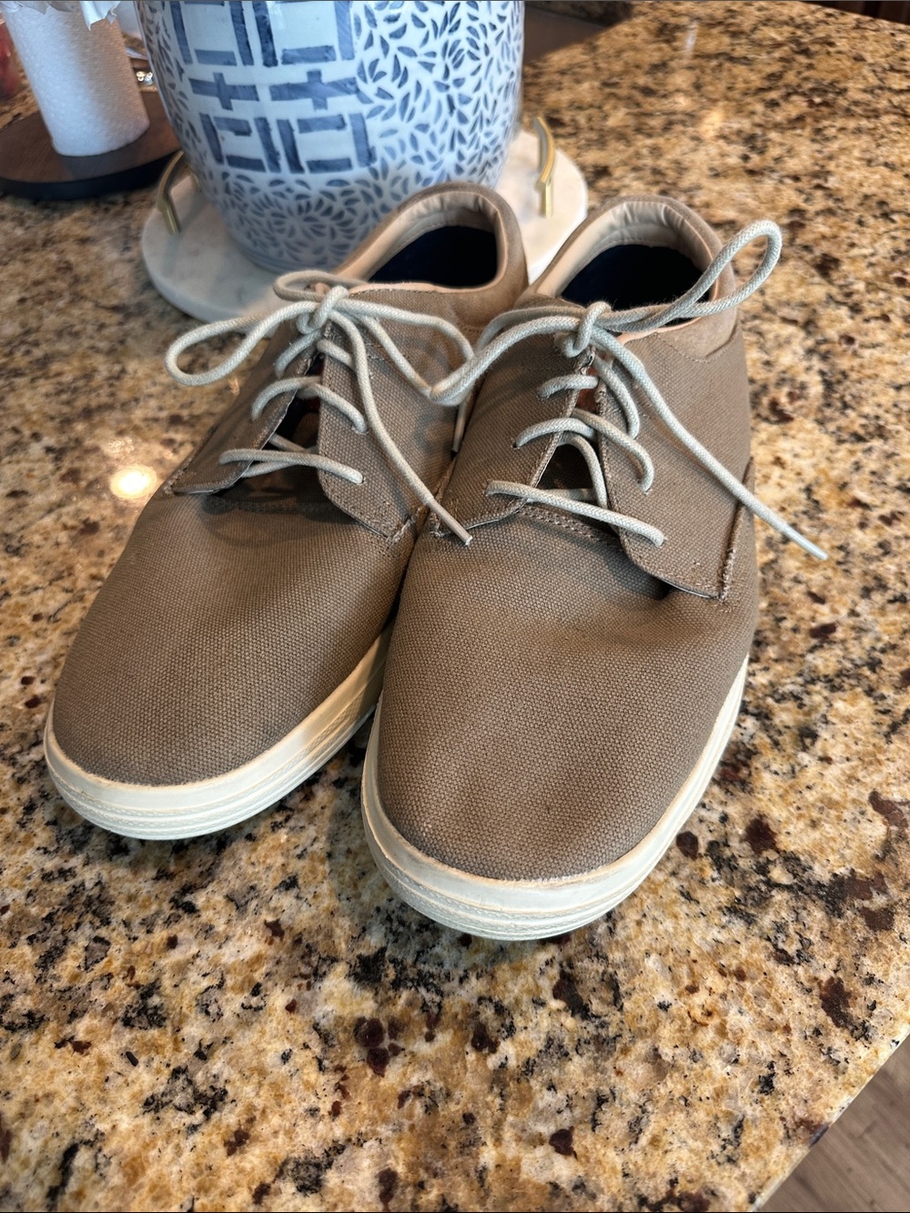 Skechers Men's Canvas Lace-Up Sneakers in Brown with Cream Soles